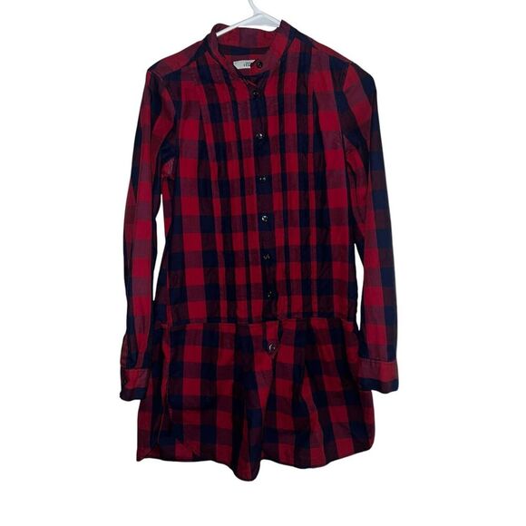 0039 Italy fannel  button Down shirt sz xs Tunic Mandarin Preppy Dark Academia - Picture 1 of 6